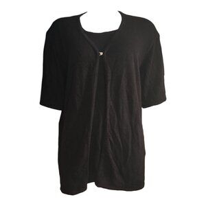 Sag Harbor Sweater‎ Womens Plus Size 2X Solid All Black Layered Look Pullover